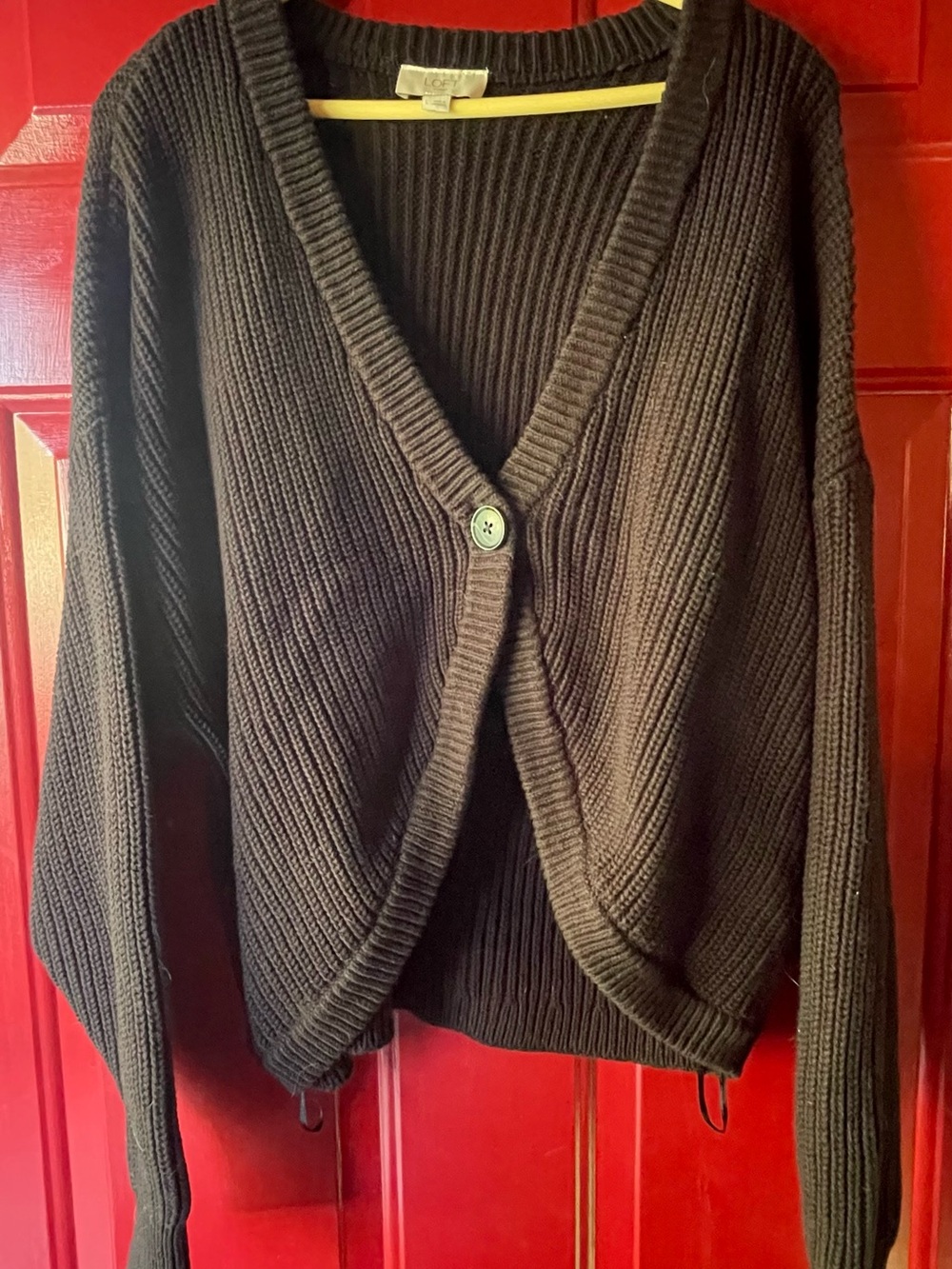 LOFT Dark Brown Ribbed V-Neck Button Cardigan